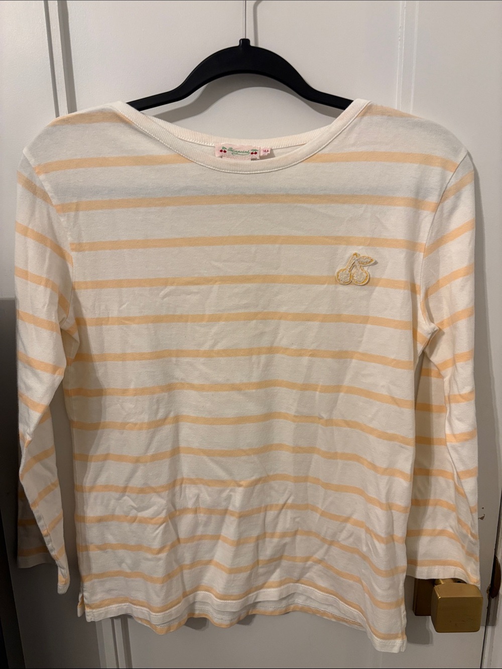 Bonpoint Cream and Pale Yellow Striped Long-Sleeve Top